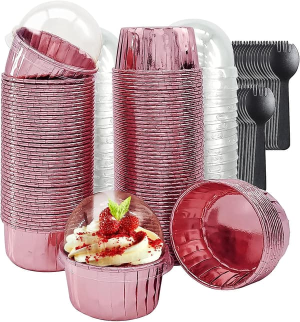 100-pak aluminium cupcakeforme med låg, 5,5 oz store bagekopper