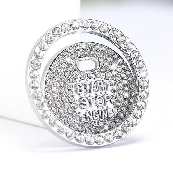 Bling Krystalring til bil, One Key Engine Start Stop Dekoration Knap Pink