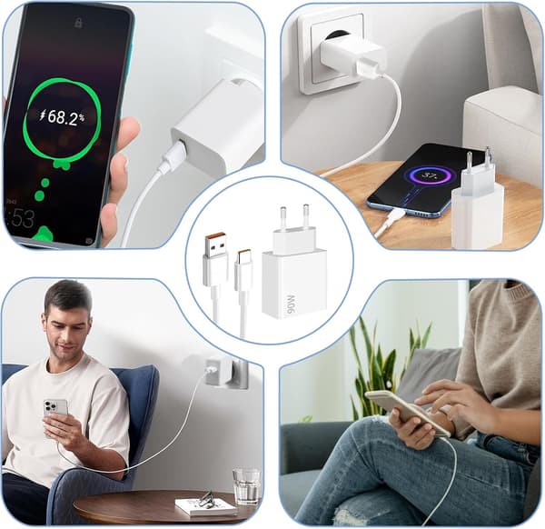 90W USB-C hurtigoplader med 6A 1m TPE-kabel, kompatibel med Xiaomi/POCO-telefoner, sort