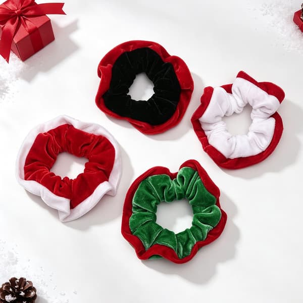 Julhårsnodd, tvåfärgad hårresår i sammet, grön röd, festaccessoar Green scrunchie with red edges