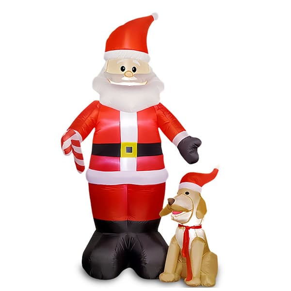 2,4 meter uppblåsbar jul-tomte med valp, dekoration för utomhusbruk British regulations