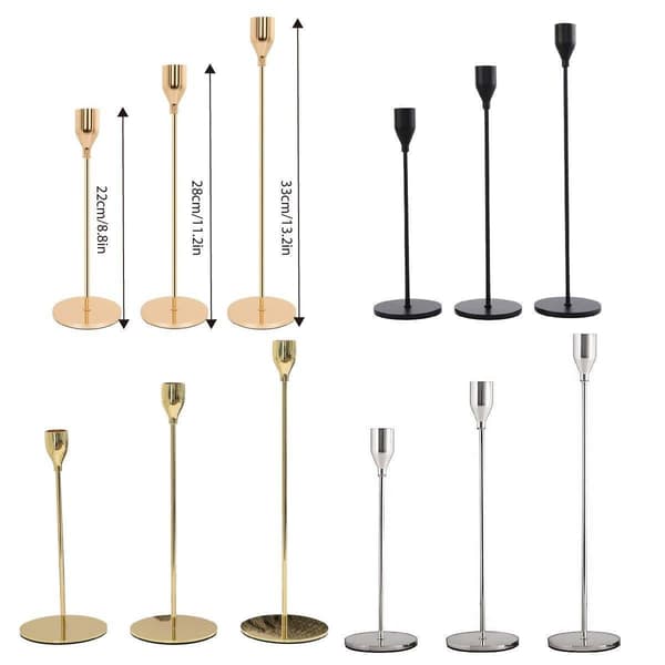 Sett med 3 dekorative lysestaker for bryllup / middag / fest, svart