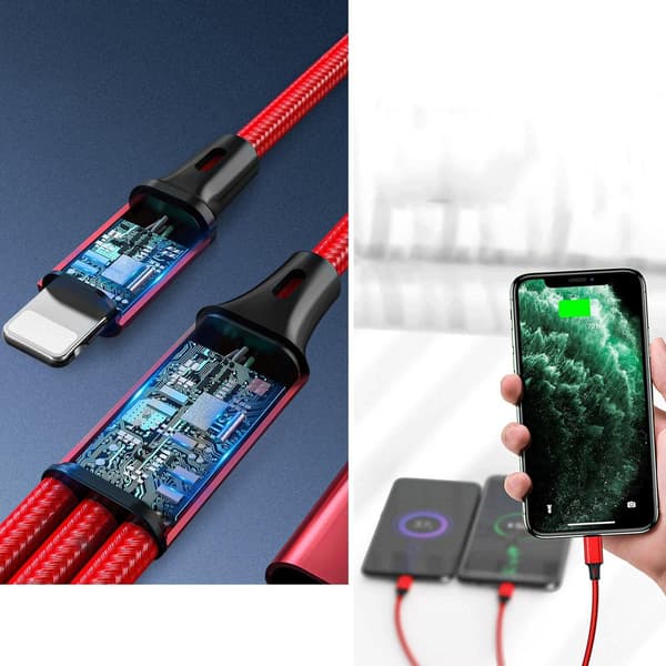 Multiladdare 1,2 m kabel 3-i-1 snabbladdande nylon USB universell Type-C Micro röd