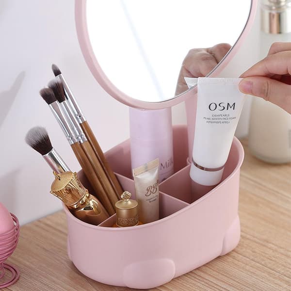 Makeupspejl med opbevaring, lyserødt
