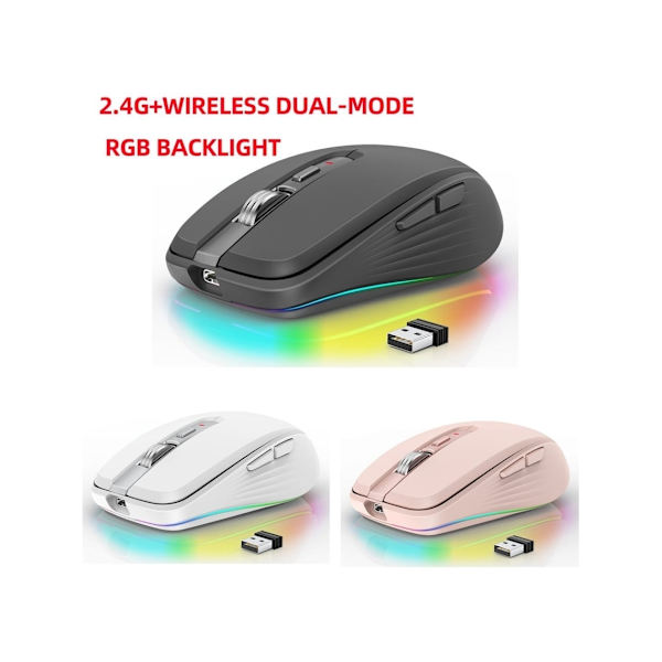 2.4G Dual-Mode Trådløs Mus Bluetooth 5.1 Lydløs Computermus ABS