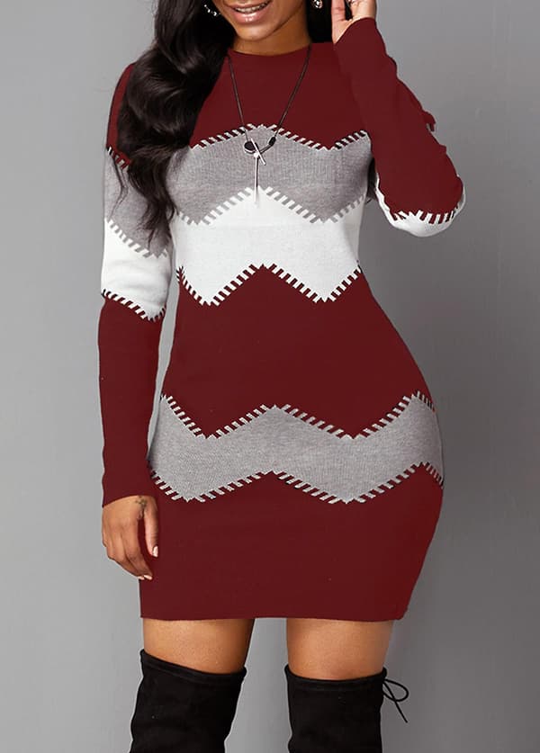 Dam Zigzag Stickad Klänning WINE  RED L