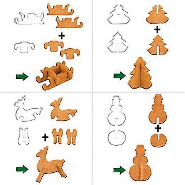 8 stk. julebageforme sæt: 3D rustfrit stål træ, snemand, slæde, elg