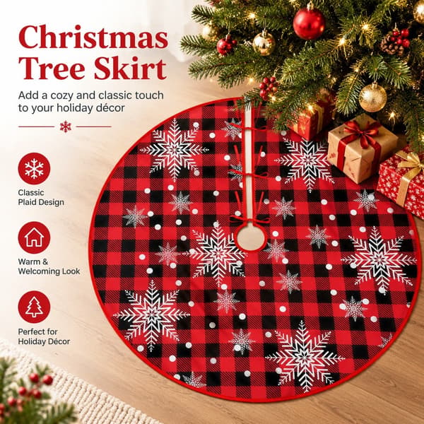 Juletræstæppe, ternet med snefnug, kort plys, 120 cm, polyester julepynt 60CM-5