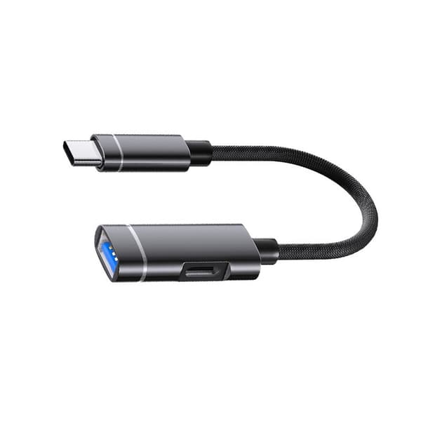 Typ-C till USB-adapter, svart, aluminiumlegering, höghastighetsdataöverföring och laddning