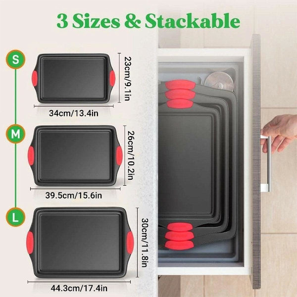 3 stk. non-stick bagepladesæt, rektangulær bageplade til småkager, kageform, ovnbageudstyr