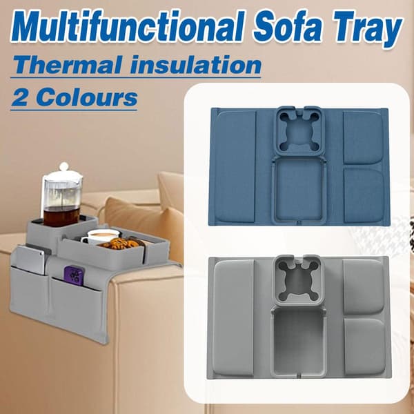 Multifunktionel Sofaarmlænsbakke Bord Stue Sofa Sidebord Organizer Grå