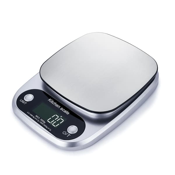 3 kg digital køkkenvægt med LCD-display, rustfrit stål