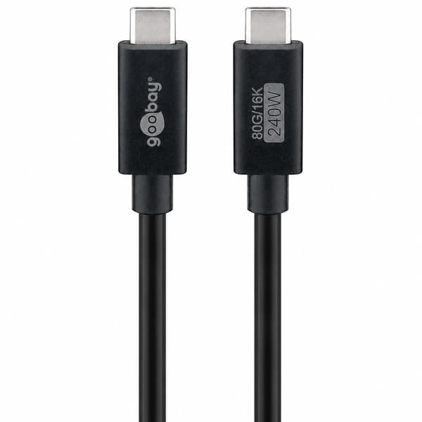 Certifierad USB-C-kabel, USB4 2.0, 1,2 m, svart, 240W, 120 Gbps, 16K, HDR