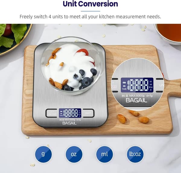 Digital køkkenvægt med skål, rustfrit stål, timer