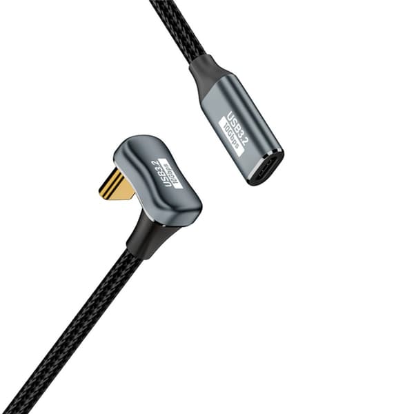 USB-C-kabel, U-formet han til hun, 10 Gbps, PD 100W, 4K@60Hz, nylonflettet aluminium, grå 0,5 m