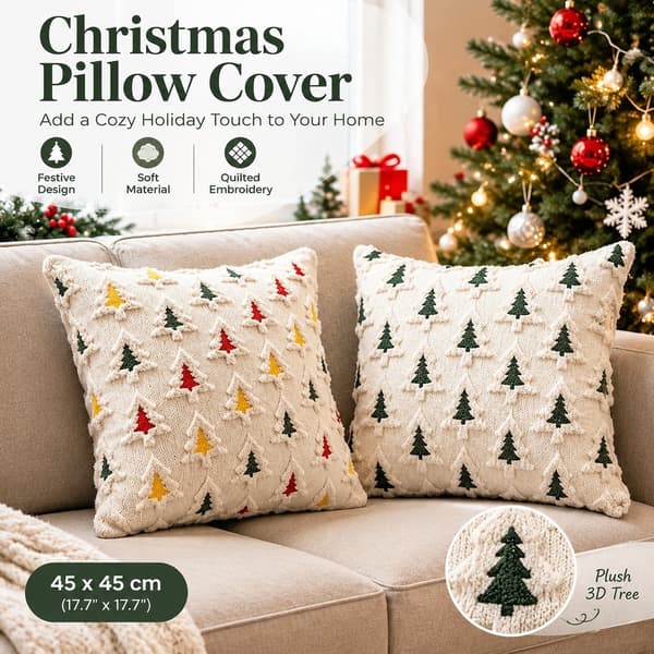 Quiltat julkuddfodral, 45x45 cm kvadratiskt, plysch 3D-gran, för vardagsrumssoffa och sovrum Red & Green Tree Set