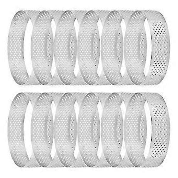 12-pakning Tartelettringer i rustfritt stål, perforert kake- og mousseform, 6 cm rund