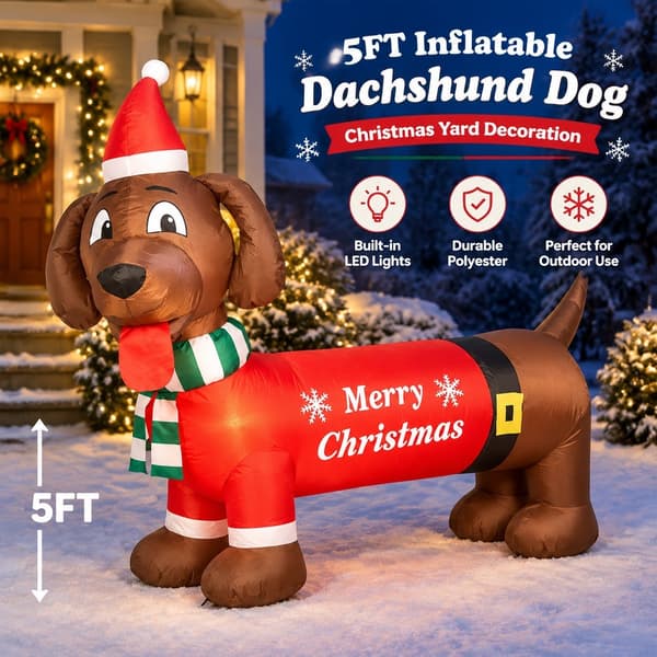 Oppblåsbar juledachs, 5 fot (152 cm) LED-belyst hagedekorasjon, polyester British regulations