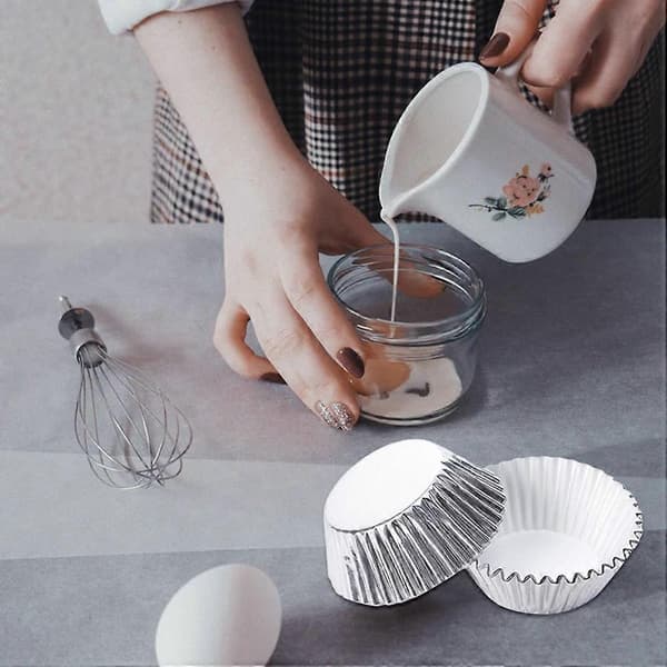 100 stk. Cupcake Papirforme Non-Stick Muffins Bageforme Til Hjemmekøkken Bageudstyr silver