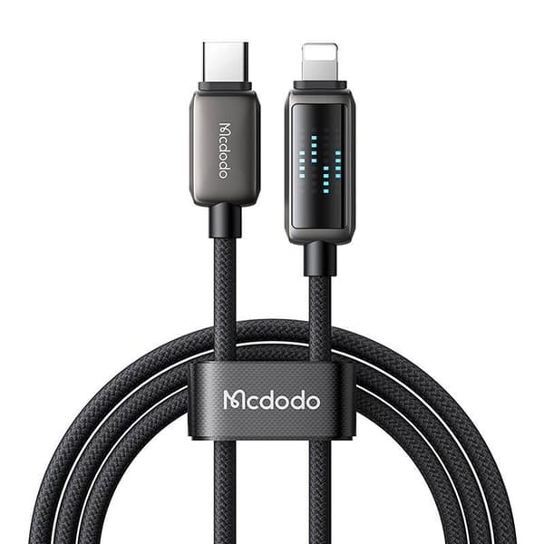 USB-C til Lightning-kabel, 36W hurtiglading, LED-skjerm, 1,2m, flettet nylon