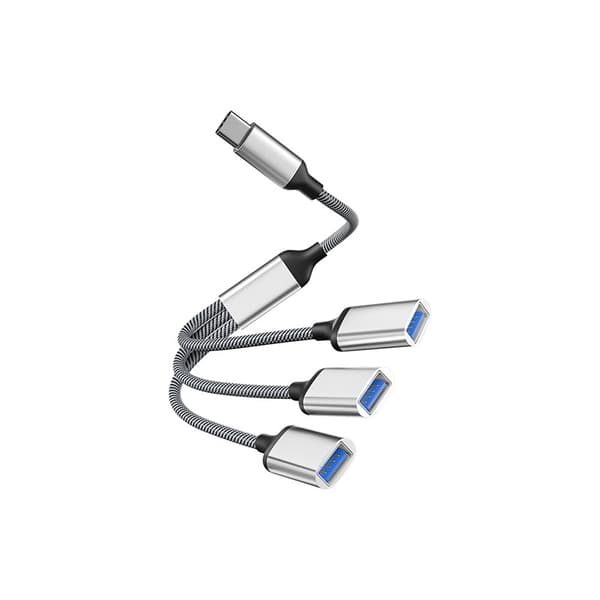 USB-C til 3-ports USB-hub-splitteradapter, sølv, aluminiumslegering, høyhastighets 480 Mbps Silver