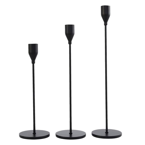 Sett med 3 dekorative lysestaker for bryllup / middag / fest, svart