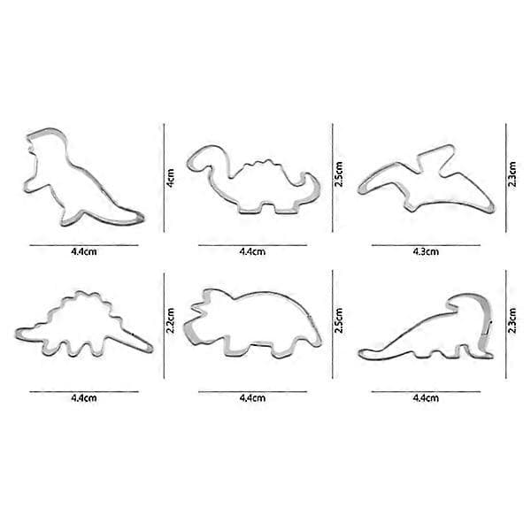 6-delt kakeformsett i rustfritt stål med dinosaurmotiv