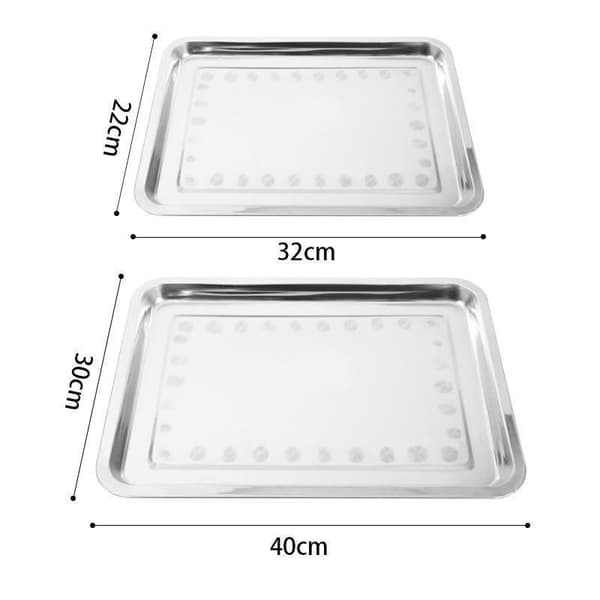 2X Rostfritt Stål Avlång Bricka Tallrik Serveringsbricka Silver Middag Mat Köksutrustning 22X32CM