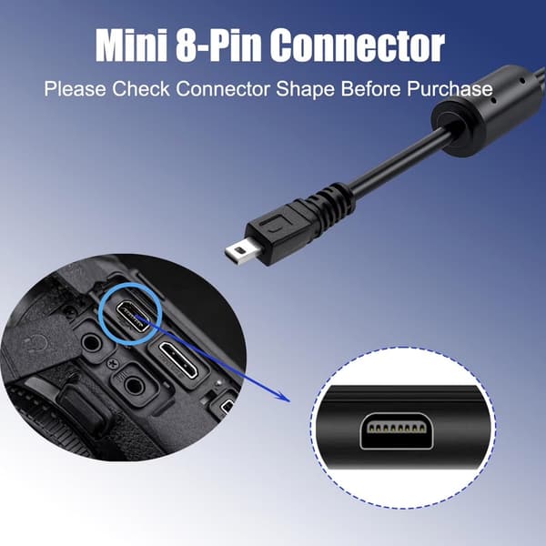 Mini 8-stifts USB-kabel för Nikon Coolpix, UC-E6 dataöverföring och laddning, 1,5 m, hållbar