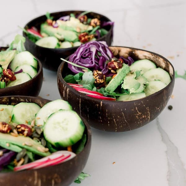 4 sett naturlige kokosnøttskåler Servise for ris, dessert, salat