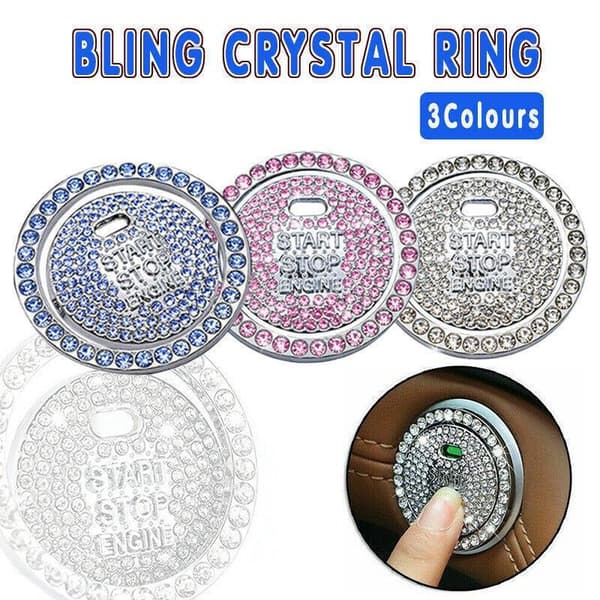 Bling Krystalring til bil, One Key Engine Start Stop Dekoration Knap Pink