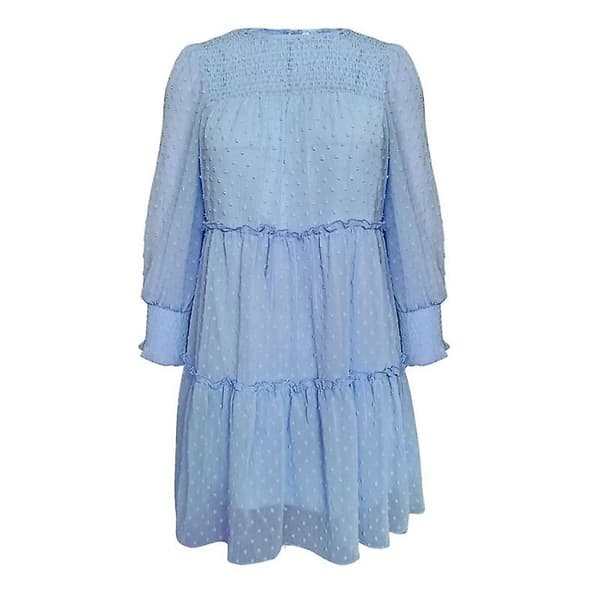 Jacquard Dam Vår Sommar Temperament Rund Hals Långärmad Korta Klänningar Pink S