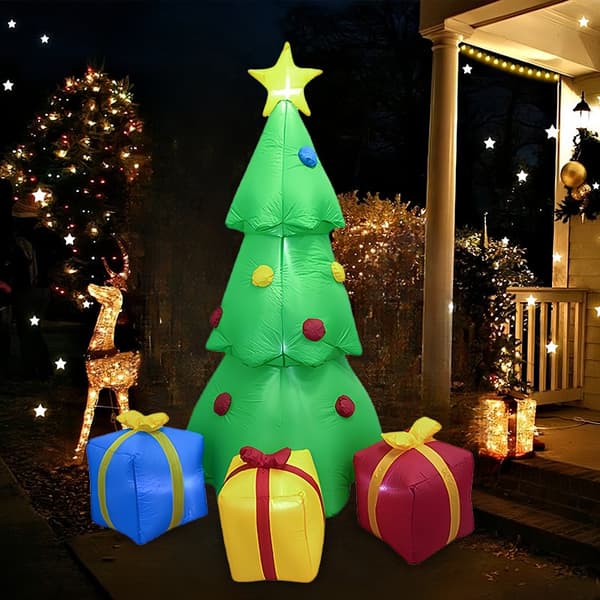 213 cm oppblåsbart juletre med LED-lys, stjerne og gavepose, dekorasjon til hagen Us regulations