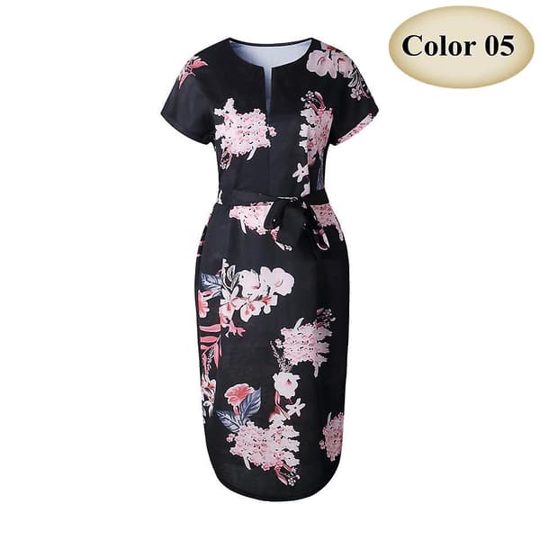 Kvinder Sommer Boho Stil Geometrisk Print Strandkjole Elegant Fest Med Bælte E M