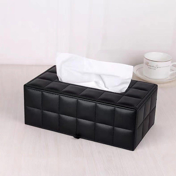 Læder Tissueboks Holder Rektangulær Tissue Dispenser til Stue Hjem Hvid
