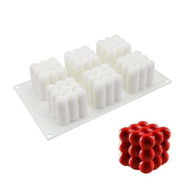 6 hålrum 3D kub ljusform silikon vax bubbla tårta dessert gipsform