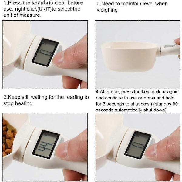 Set med 4 digitala mätskedar för djurfoder 250 ml med LED-display