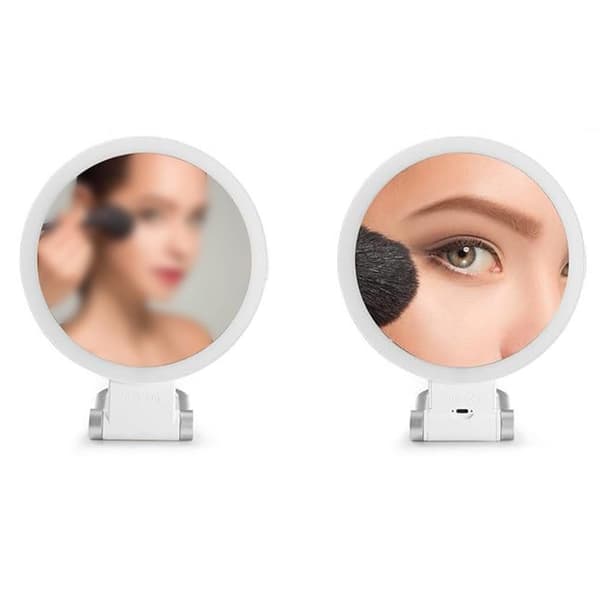 Dobbeltsidet 1X/30X forstørrende foldbart makeup-spejl med 3 farvede lys