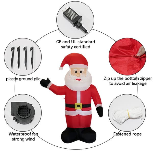 Oppustelig julemand 1,2 m juledekoration til haven med indbyggede LED-lys, polyester European regulations