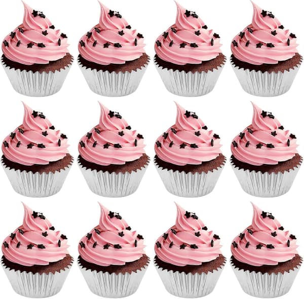 100 sølvfolie cupcakeforme, metalliske bagekopper