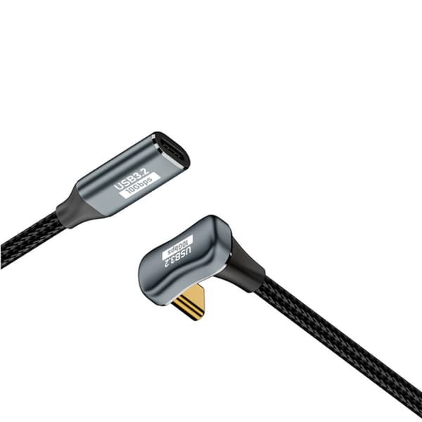 USB-C-kabel, U-formet han til hun, 10 Gbps, PD 100W, 4K@60Hz, nylonflettet aluminium, grå 0,5 m
