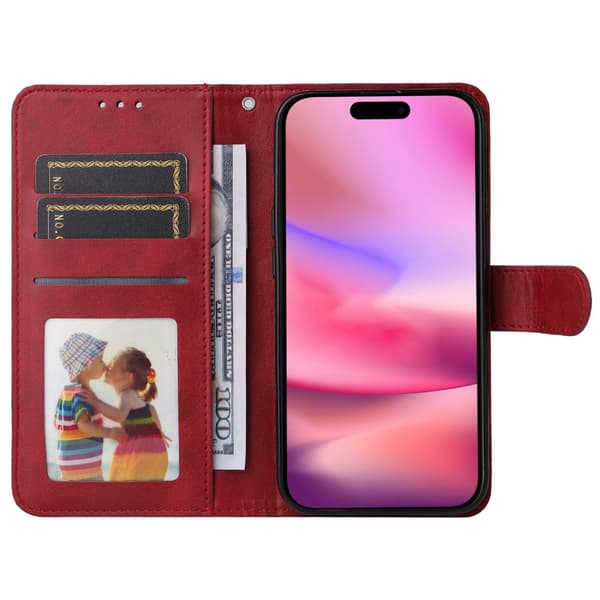 iPhone 16 PU læderpung etui - Flere farver RED