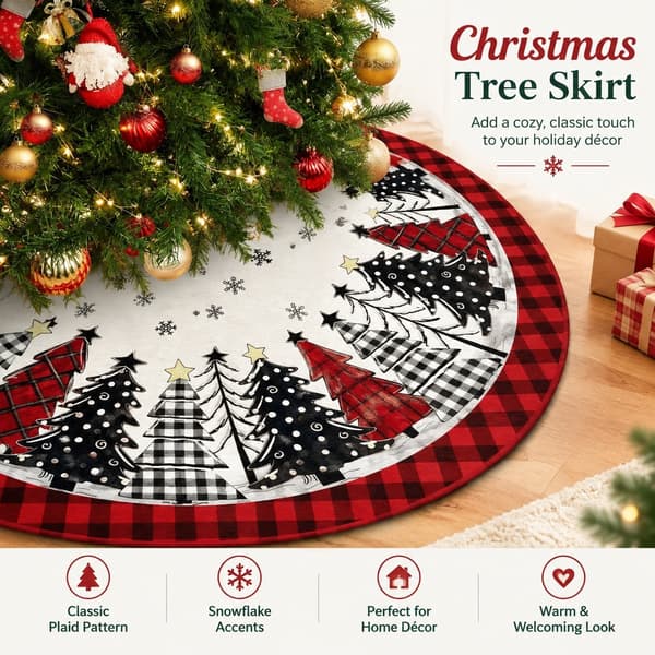 Juletræstæppe, ternet med snefnug, kort plys, 120 cm, polyester julepynt 60CM-5