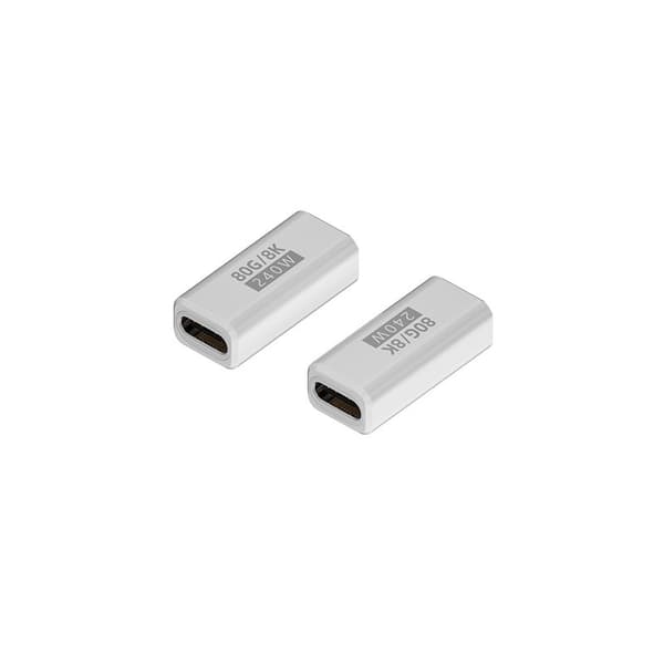 USB-C hunn til hunn-adapter, 240W 80 Gbps, 8K@60Hz, PD-lading, hvit