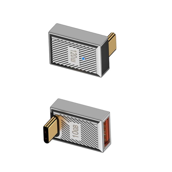 USB A til USB C-adapter, rett vinkel, 120W med indikatorlys, aluminiumslegering, kompatibel med Huawei