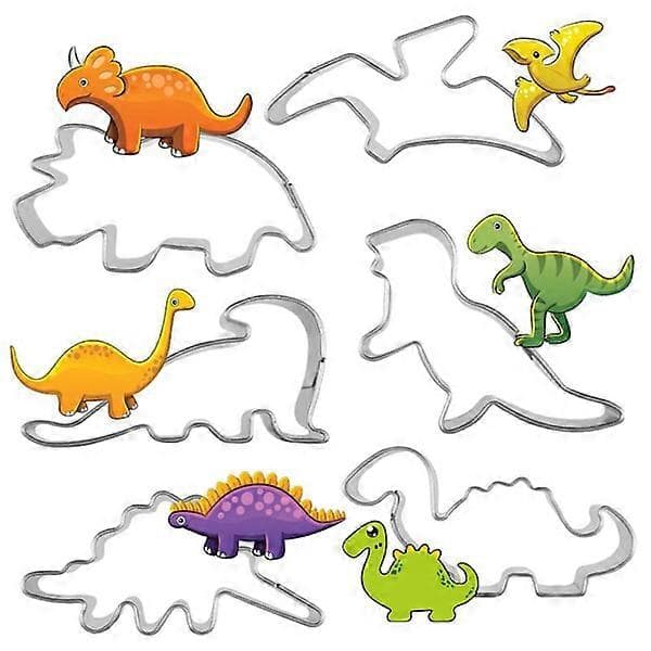 6-delt kakeformsett i rustfritt stål med dinosaurmotiv