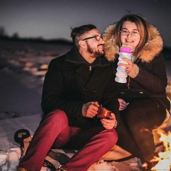 Silikon Infällbar Vikbar Vatten Kaffe Flaska Kopp Utomhus pink portable