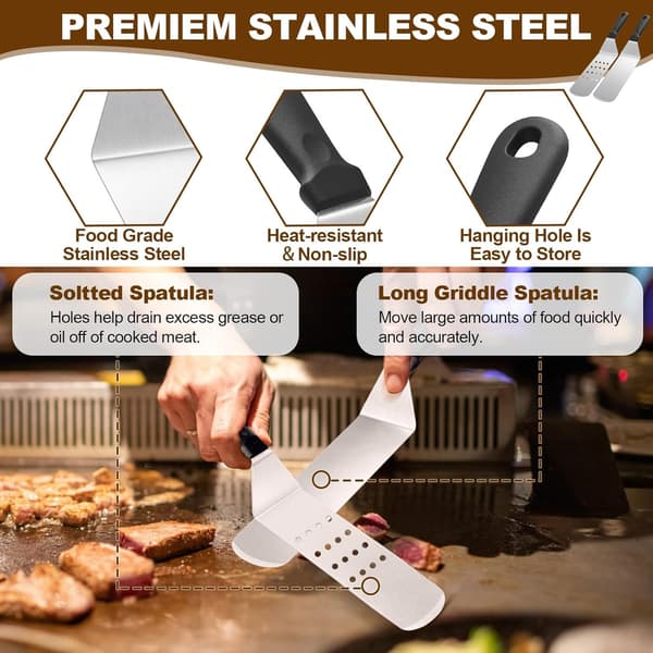 14 STK Stekeplate Tilbehørssett, Flat Topp Grill Tilbehørssett for Blackstone og Camp Chef