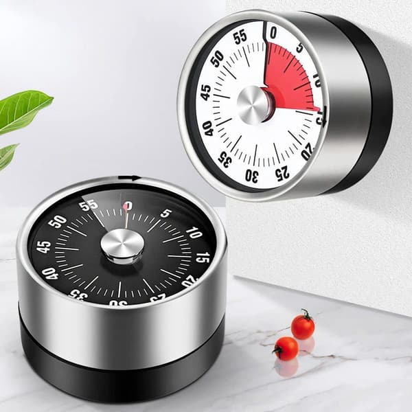 Køkken-nedtællingstimer i rustfrit stål, bærbar mekanisk timer: rød