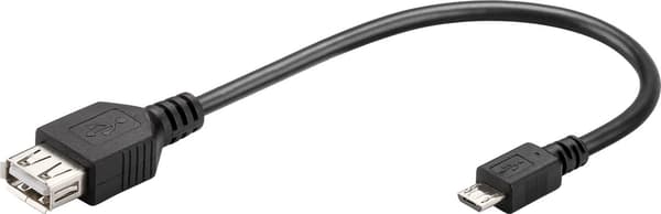 USB-A till Micro-B OTG-adapterkabel, 0,2 m, svart, USB 2.0, On-The-Go för smartphone